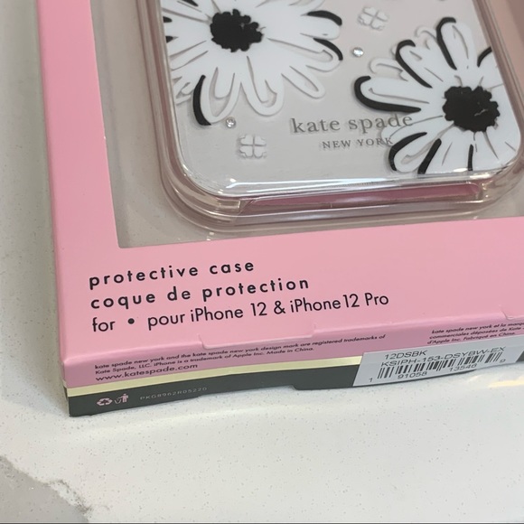 Kate Spade Casual Clear White & Black Floral iPhone 12 & iPhone 12 Pro Case - Picture 3 of 4